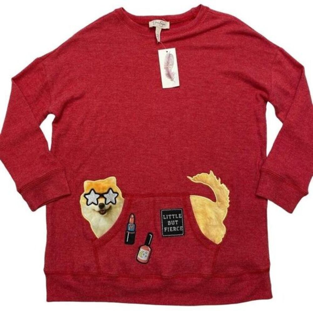 Jessica Simpson Girls Red Long Sleeve Kangaroo‎ Pocket Pomeranian Top Large NEW